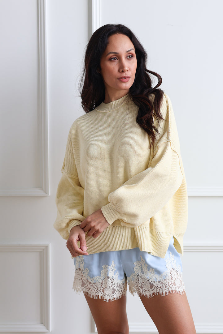 Satin Lace Shorts - Powder Blue