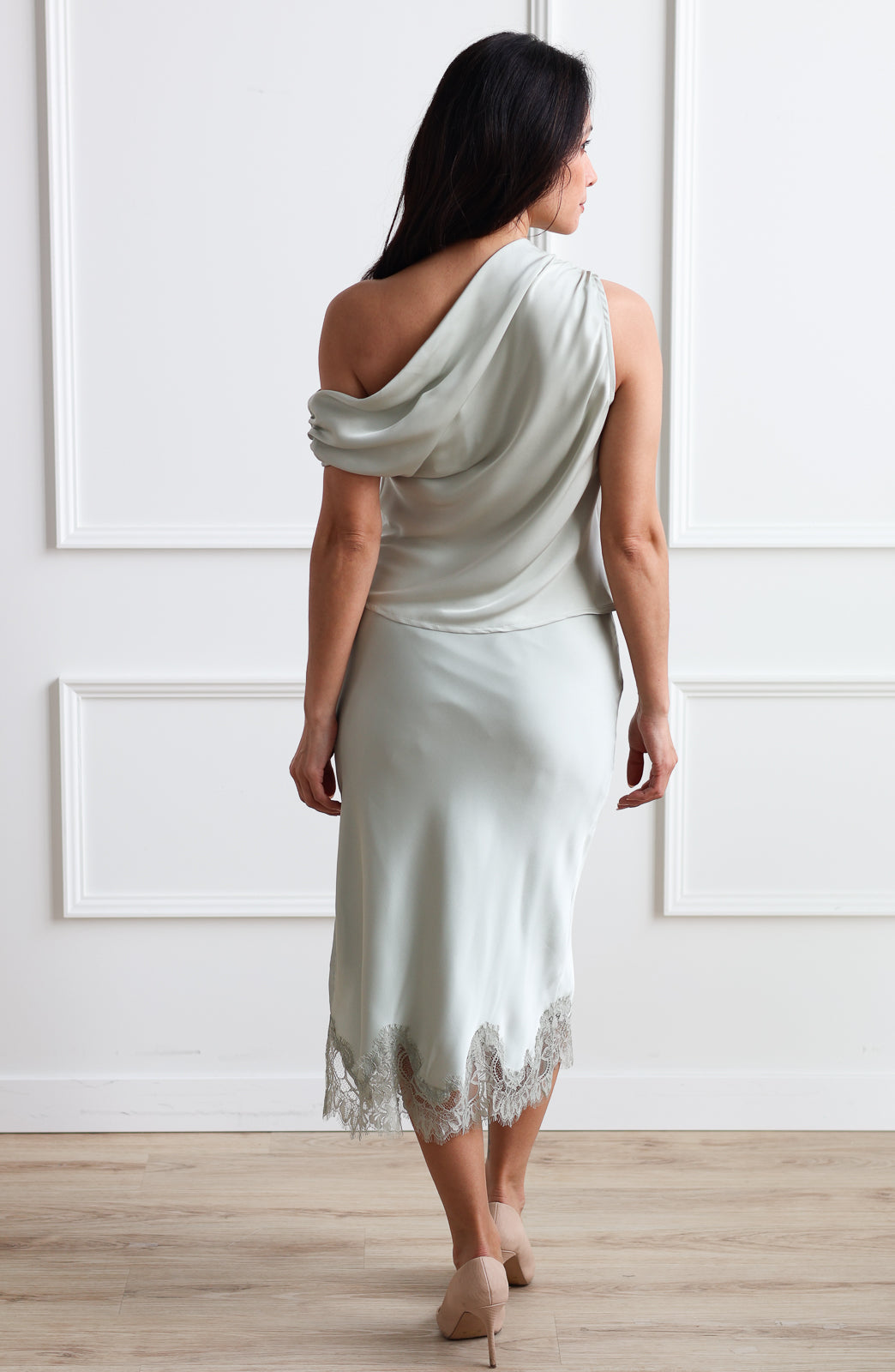 Sage Satin Slip Skirt