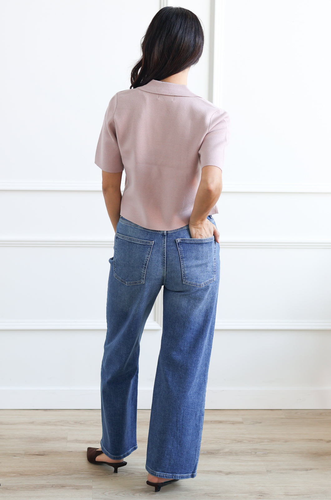 Crop Knit Blazer - Blush