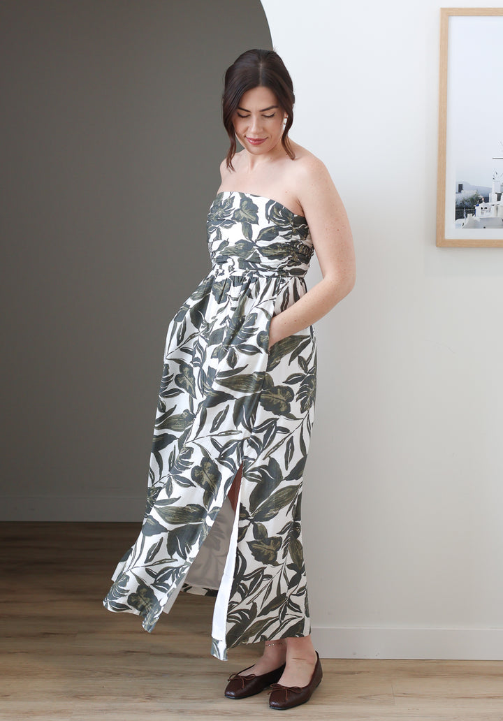 Vineyard Palm Strapless Midi