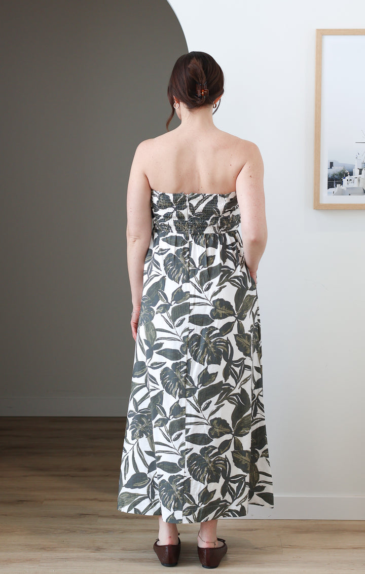 Vineyard Palm Strapless Midi