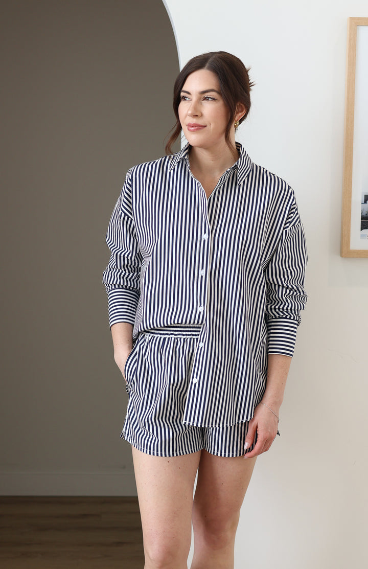 Stripe Poplin Shorts - Navy Blue