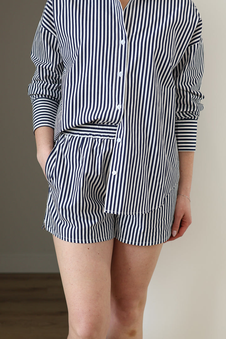 Stripe Poplin Shorts - Navy Blue