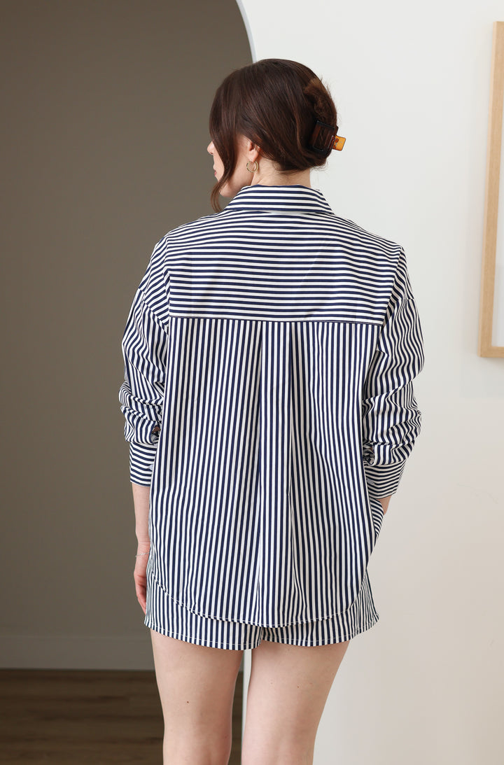 Stripe Poplin Shorts - Navy Blue