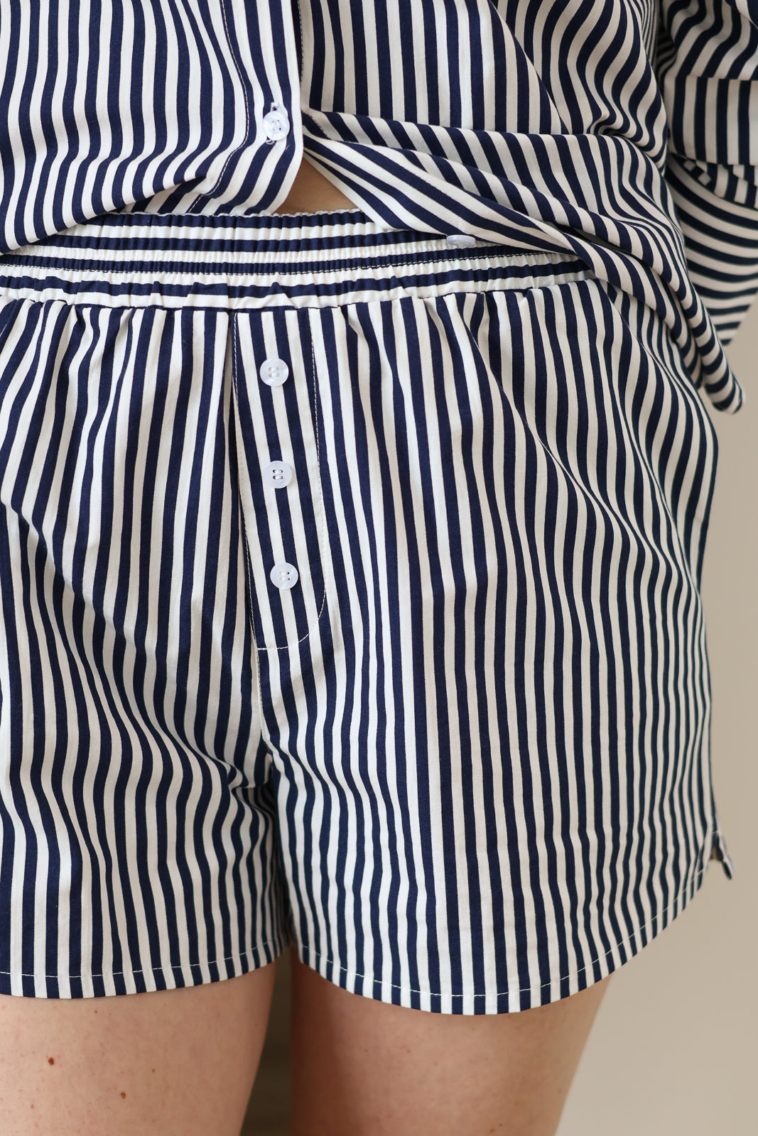Stripe Poplin Shorts - Navy Blue