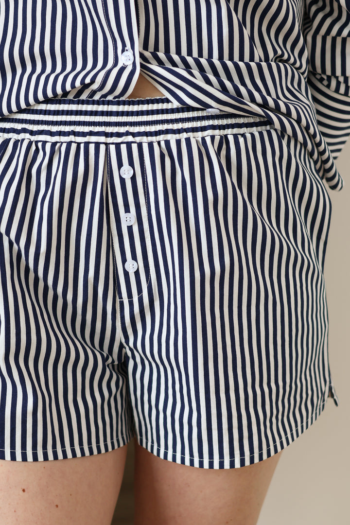 Stripe Poplin Shorts - Navy Blue