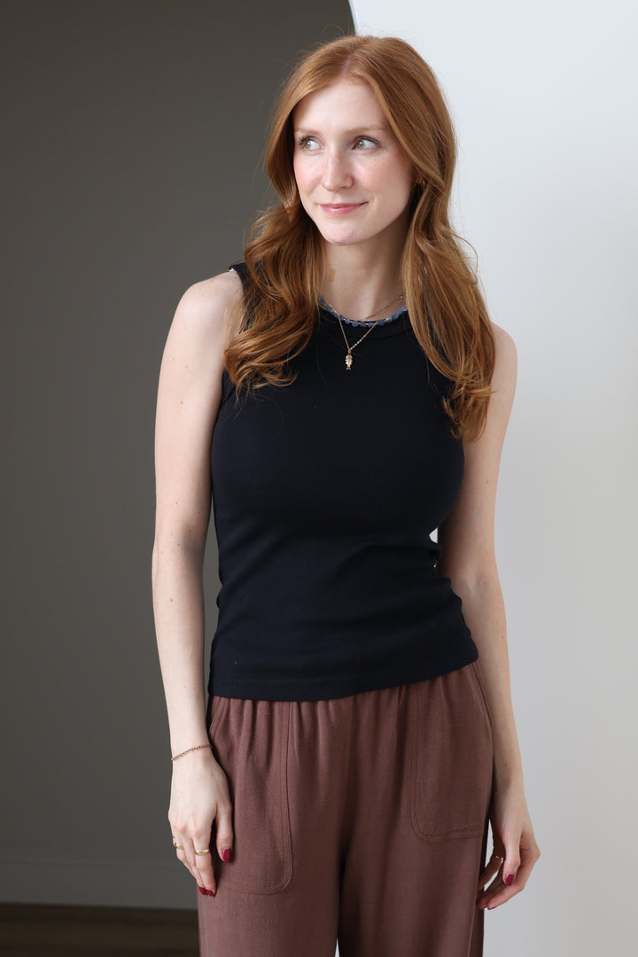 Basic Ribbed Tank - Black