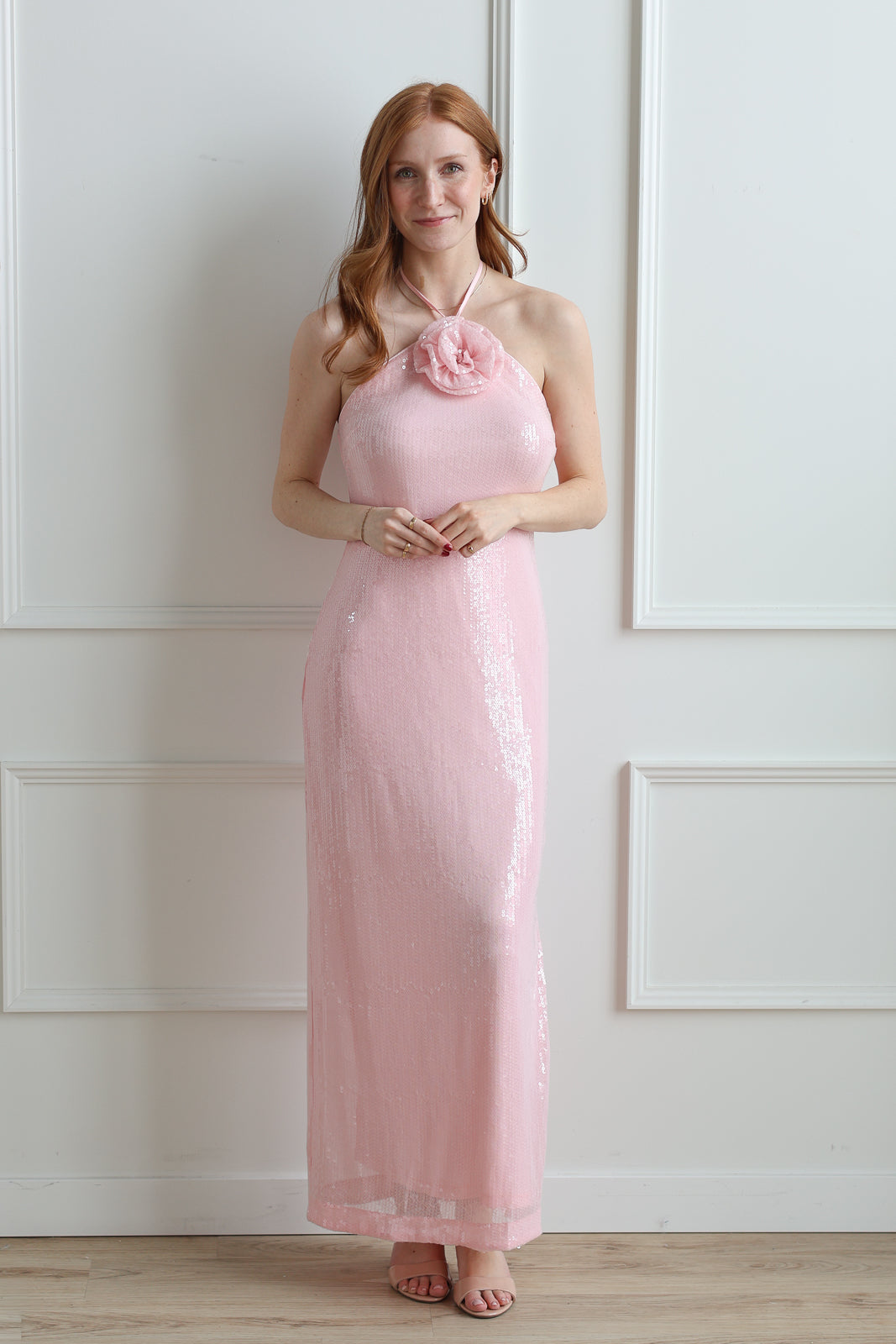 Rose Halter Sequin Maxi