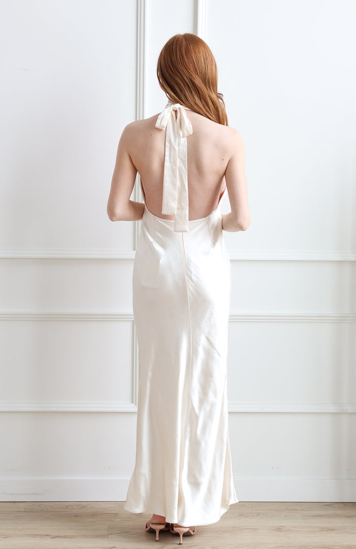 Ivory Satin Cowl Maxi