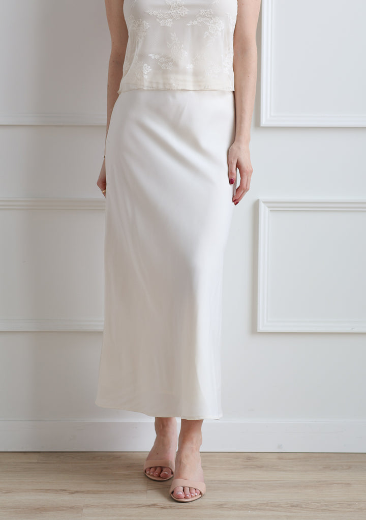 Ivory Satin Slip Skirt
