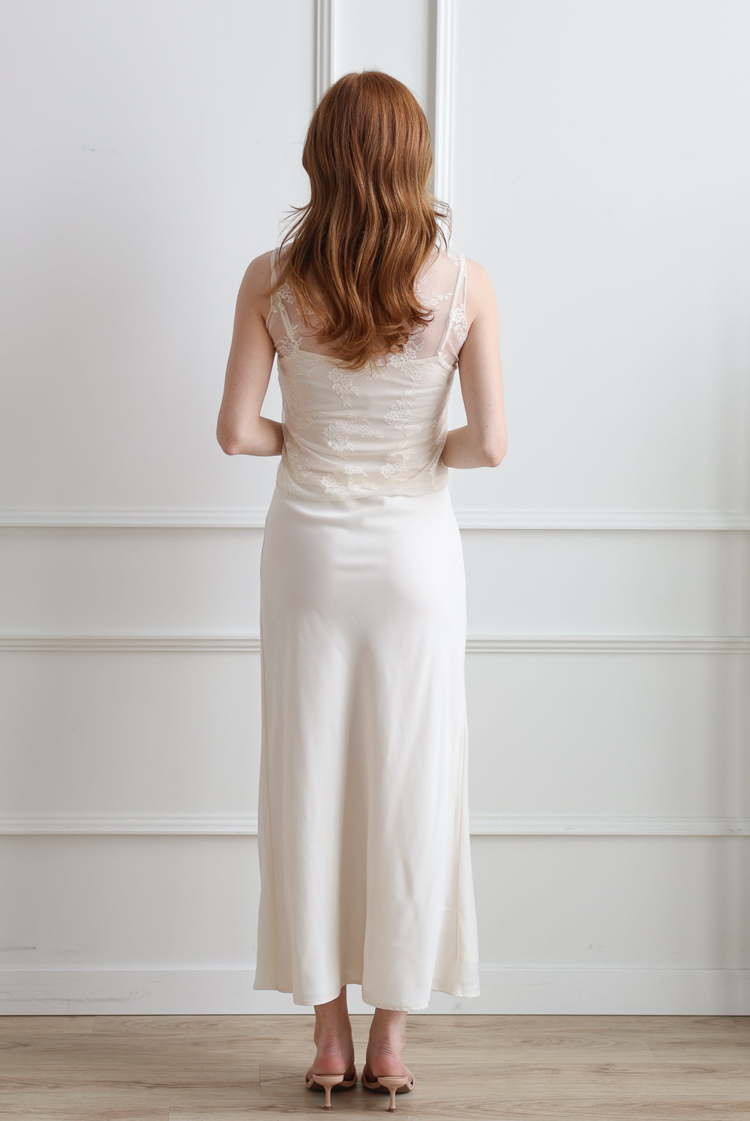 Ivory Satin Slip Skirt