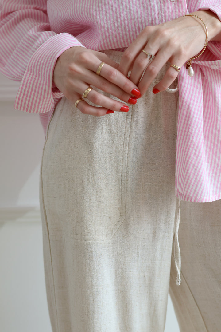 Wide Leg Linen Pant - Natural