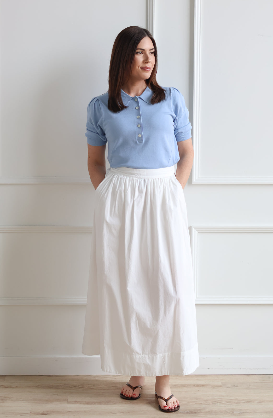 Blair Ankle Poplin Skirt - White