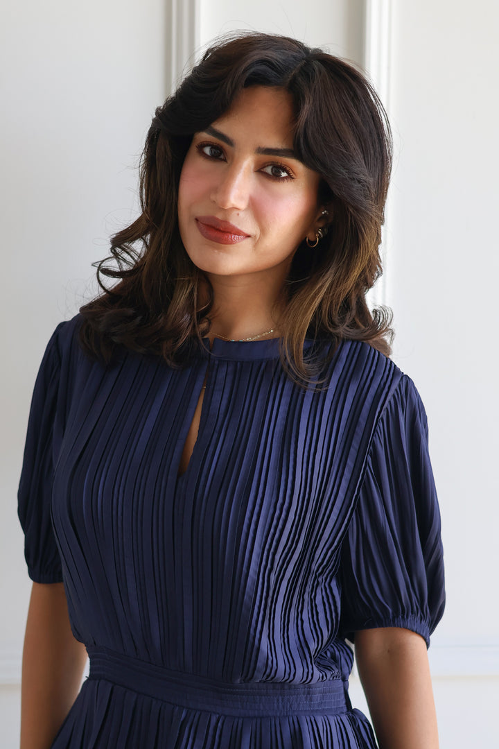 Pleated Navy Mini
