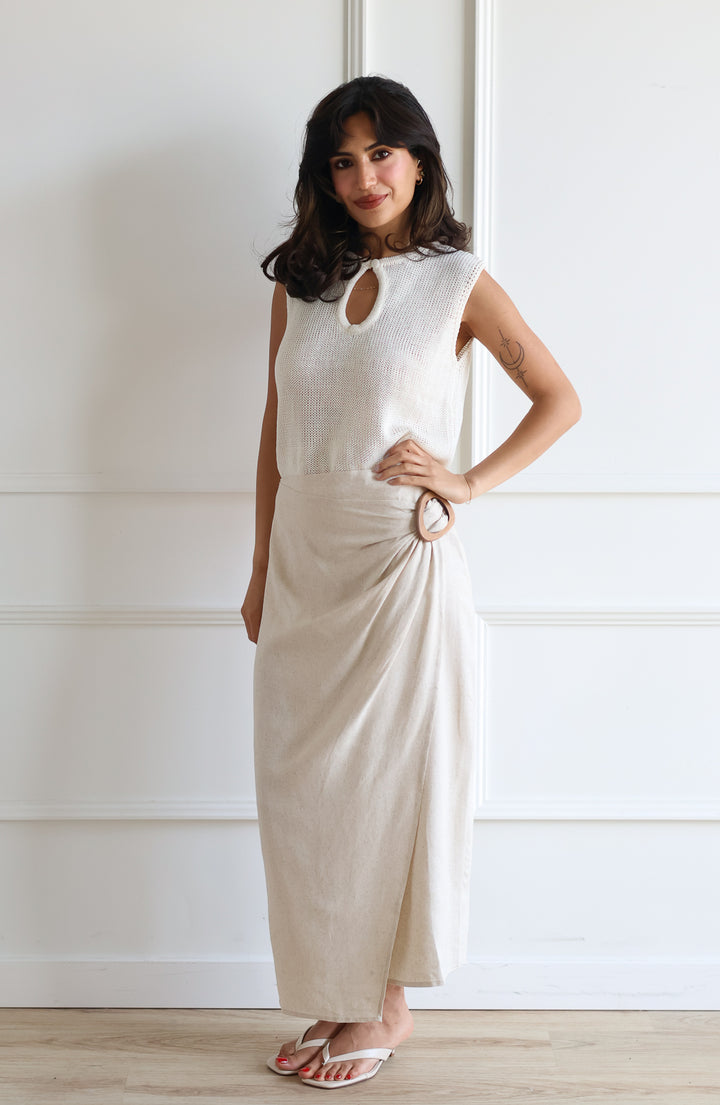 Linen Blend Midi Skirt
