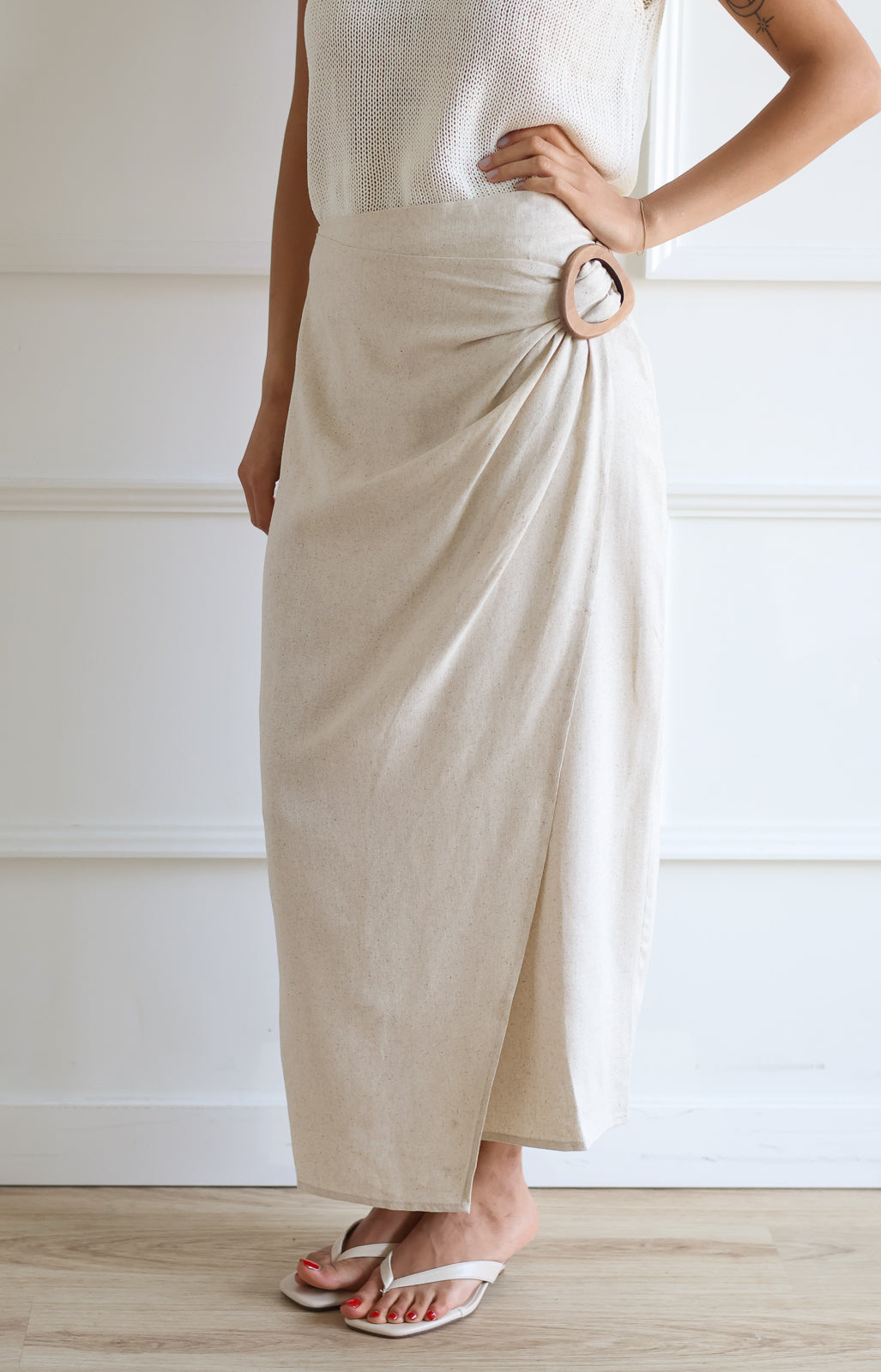 Linen Blend Midi Skirt