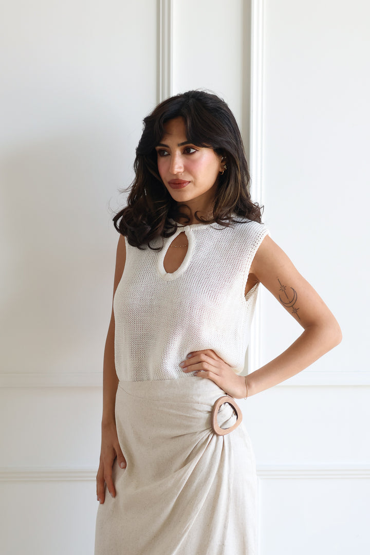 Linen Blend Midi Skirt