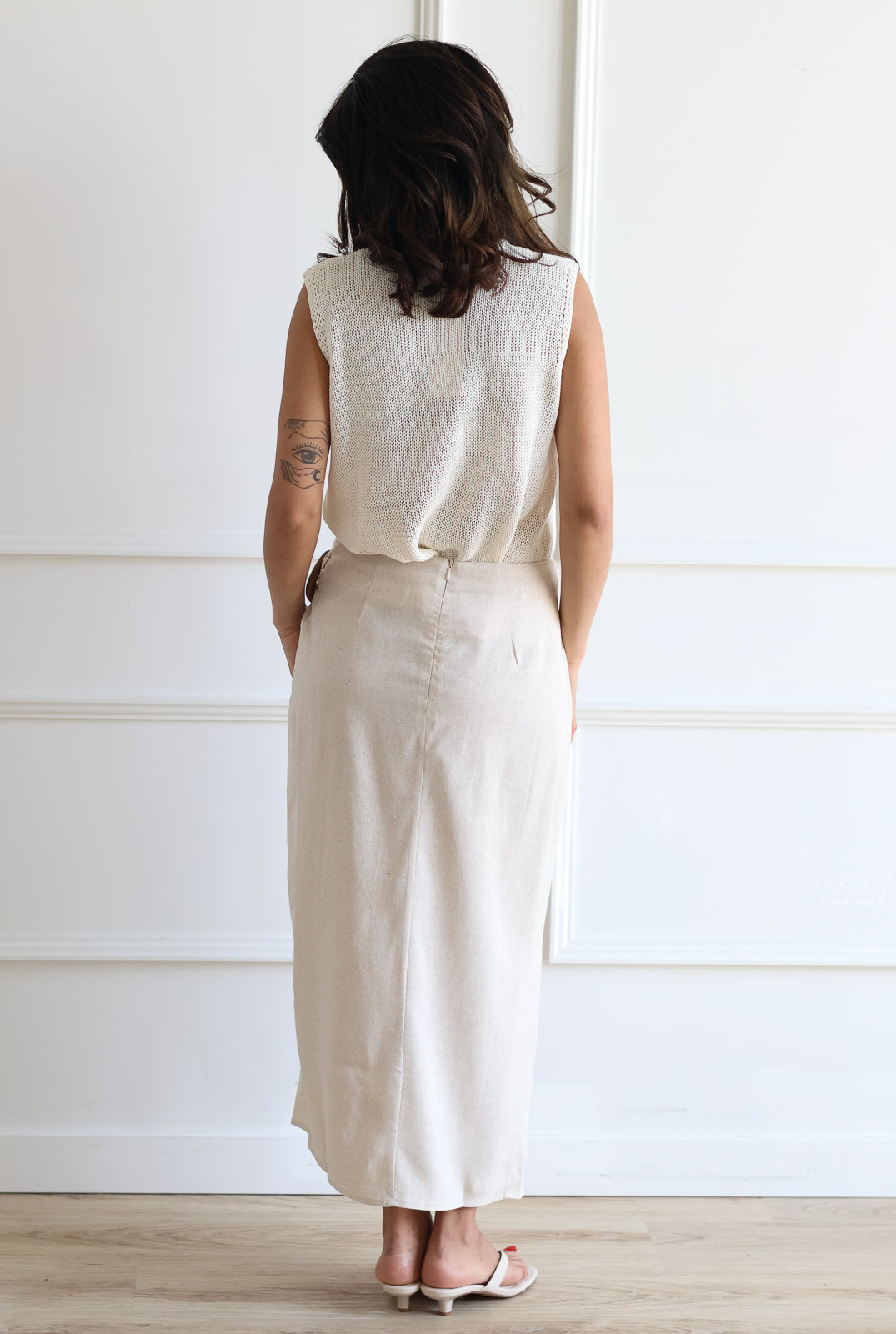 Linen Blend Midi Skirt