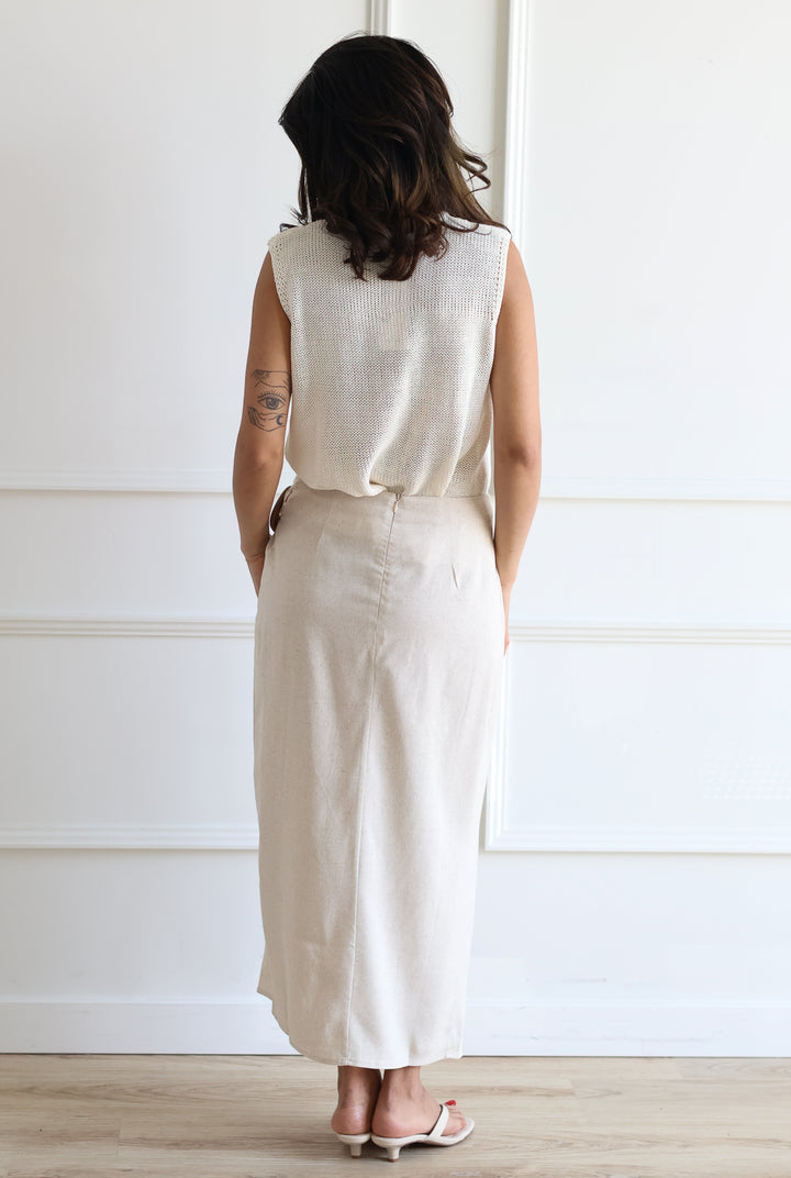 Linen Blend Midi Skirt