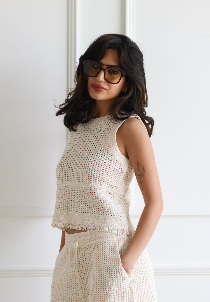 Abeline Crochet Tank - Sand