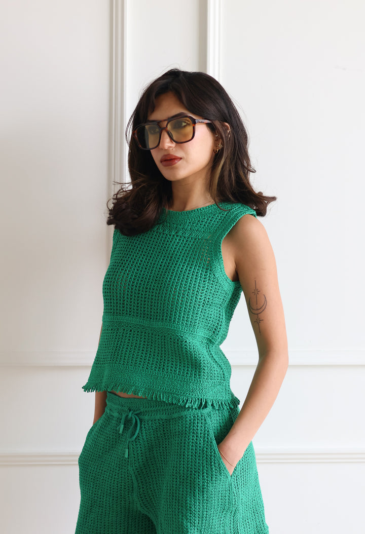 Abeline Crochet Tank - Aloe Green