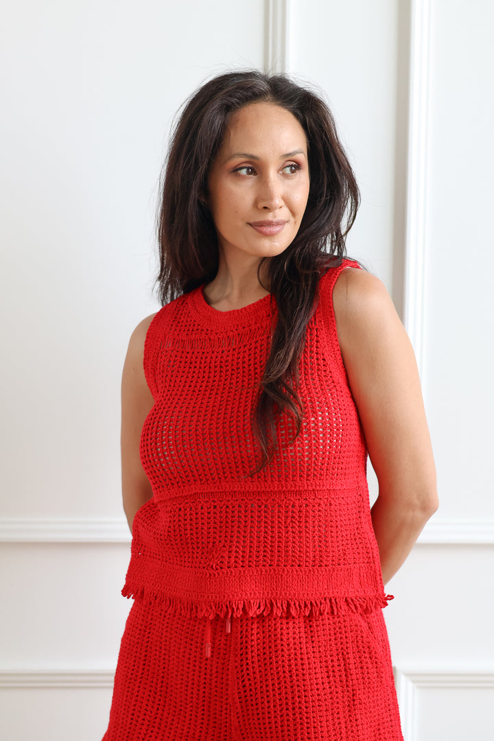 Abeline Crochet Tank - Apple Red