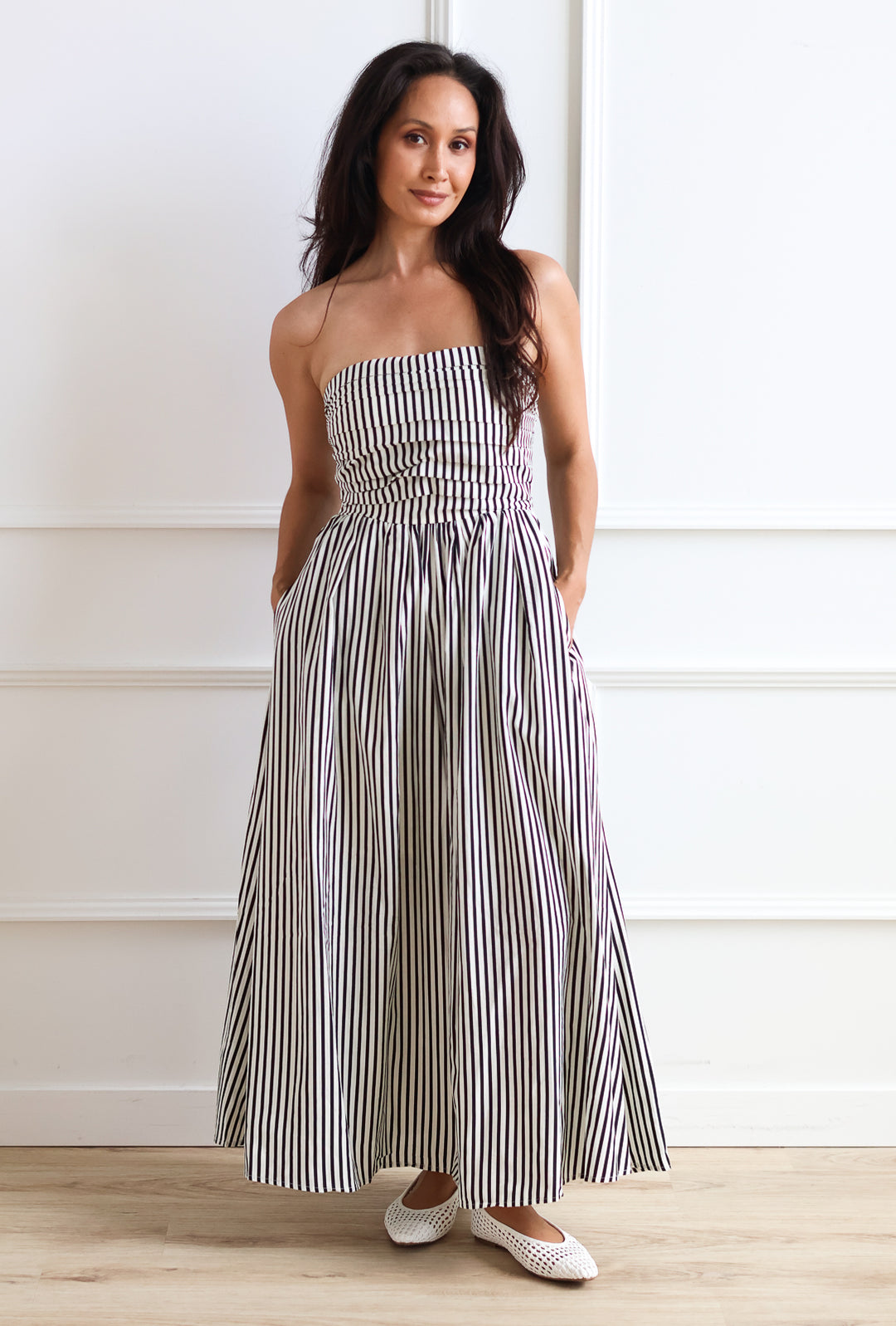 Carmen Stripe Strapless Midi
