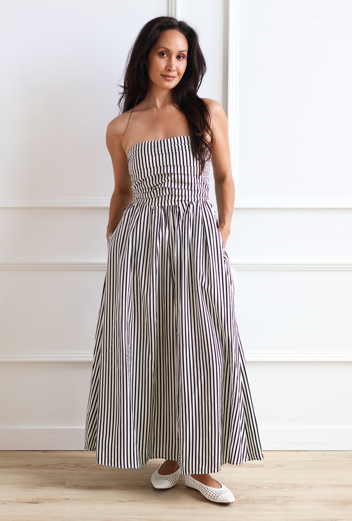 Carmen Stripe Strapless Midi