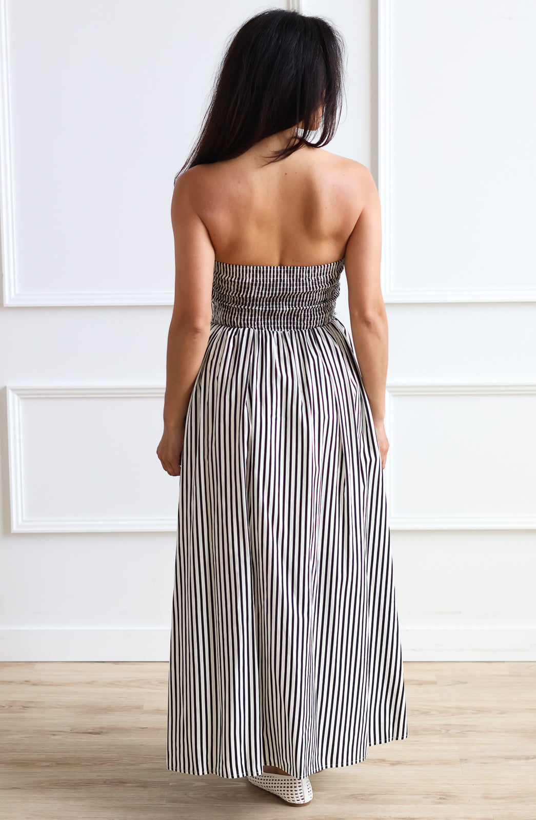 Carmen Stripe Strapless Midi