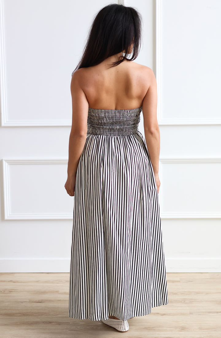 Carmen Stripe Strapless Midi