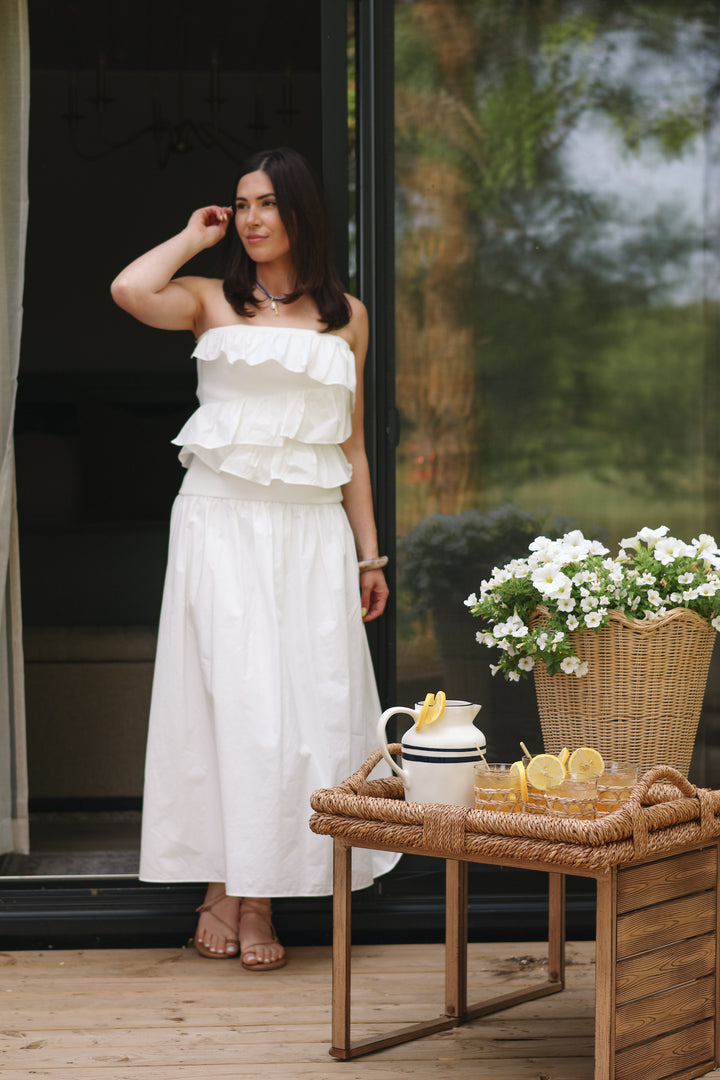Ruffled Strapless Midi