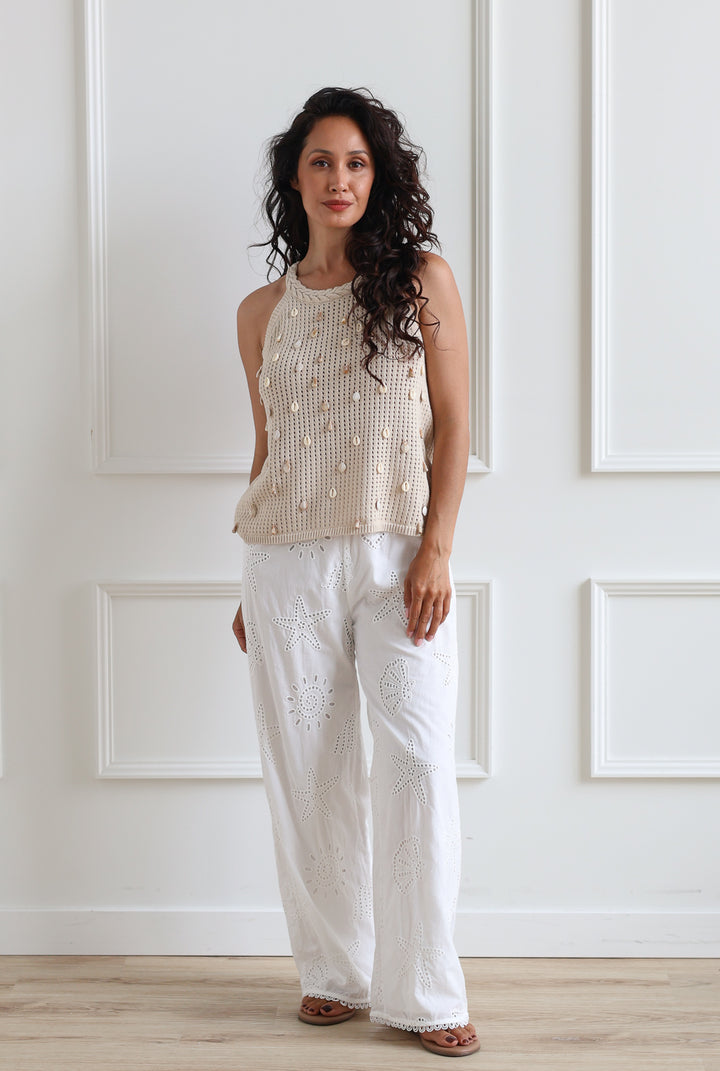 Cropped Coastline Eyelet Pants