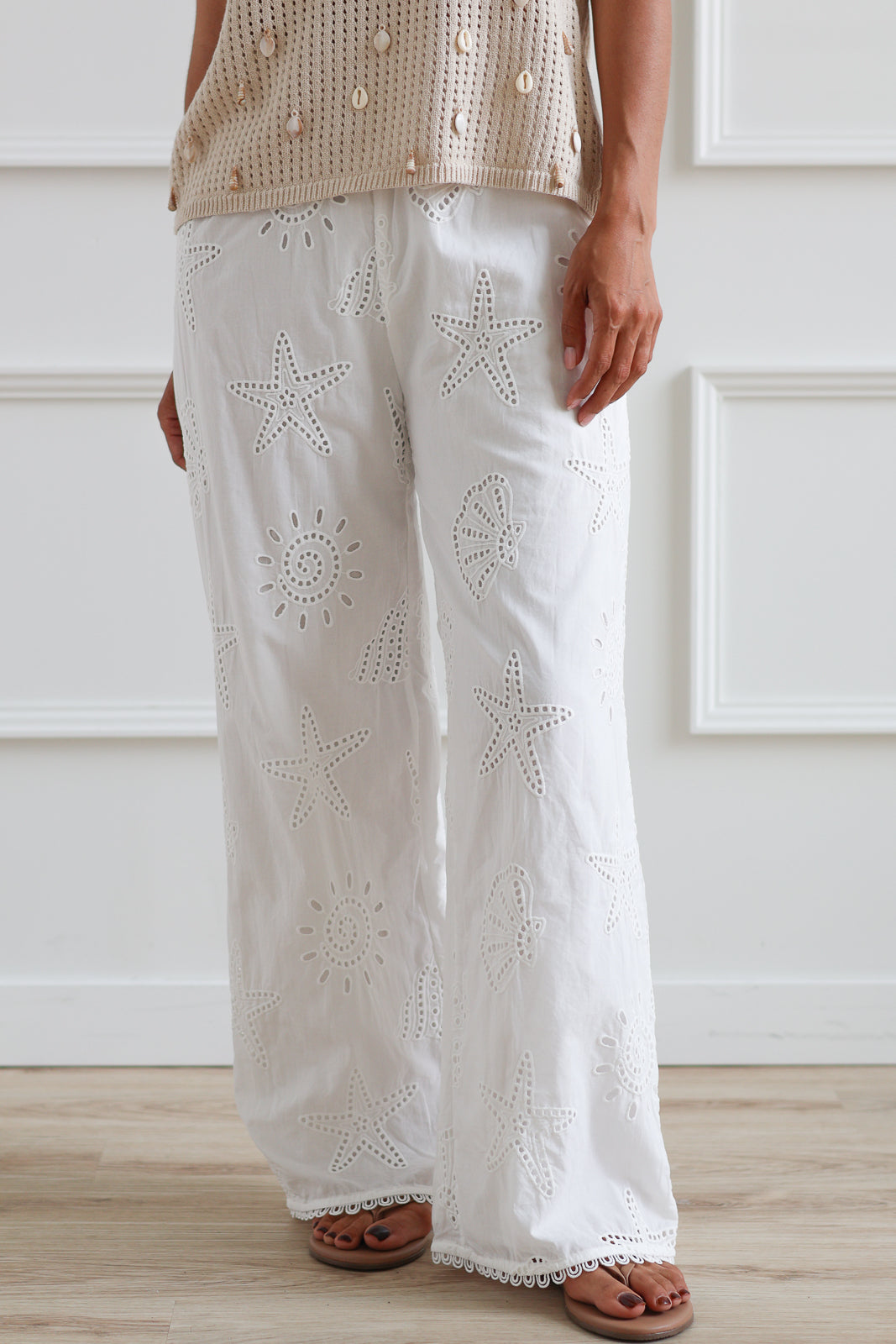 Cropped Coastline Eyelet Pants