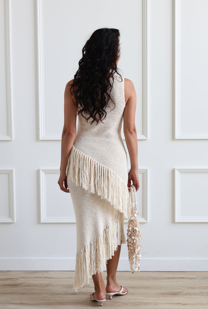 Asymmetrical Fringe Midi - Sea Salt