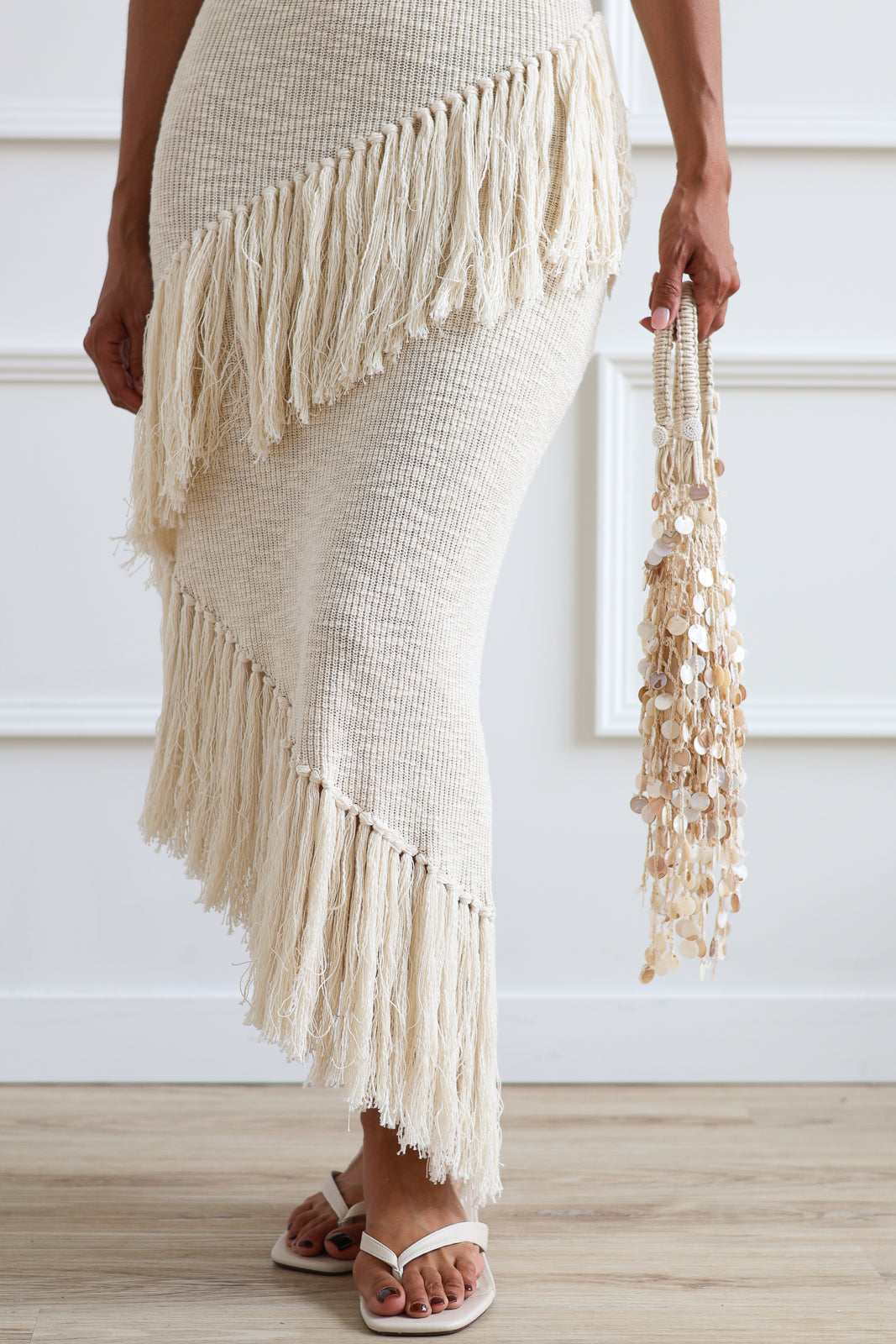 Asymmetrical Fringe Midi - Sea Salt