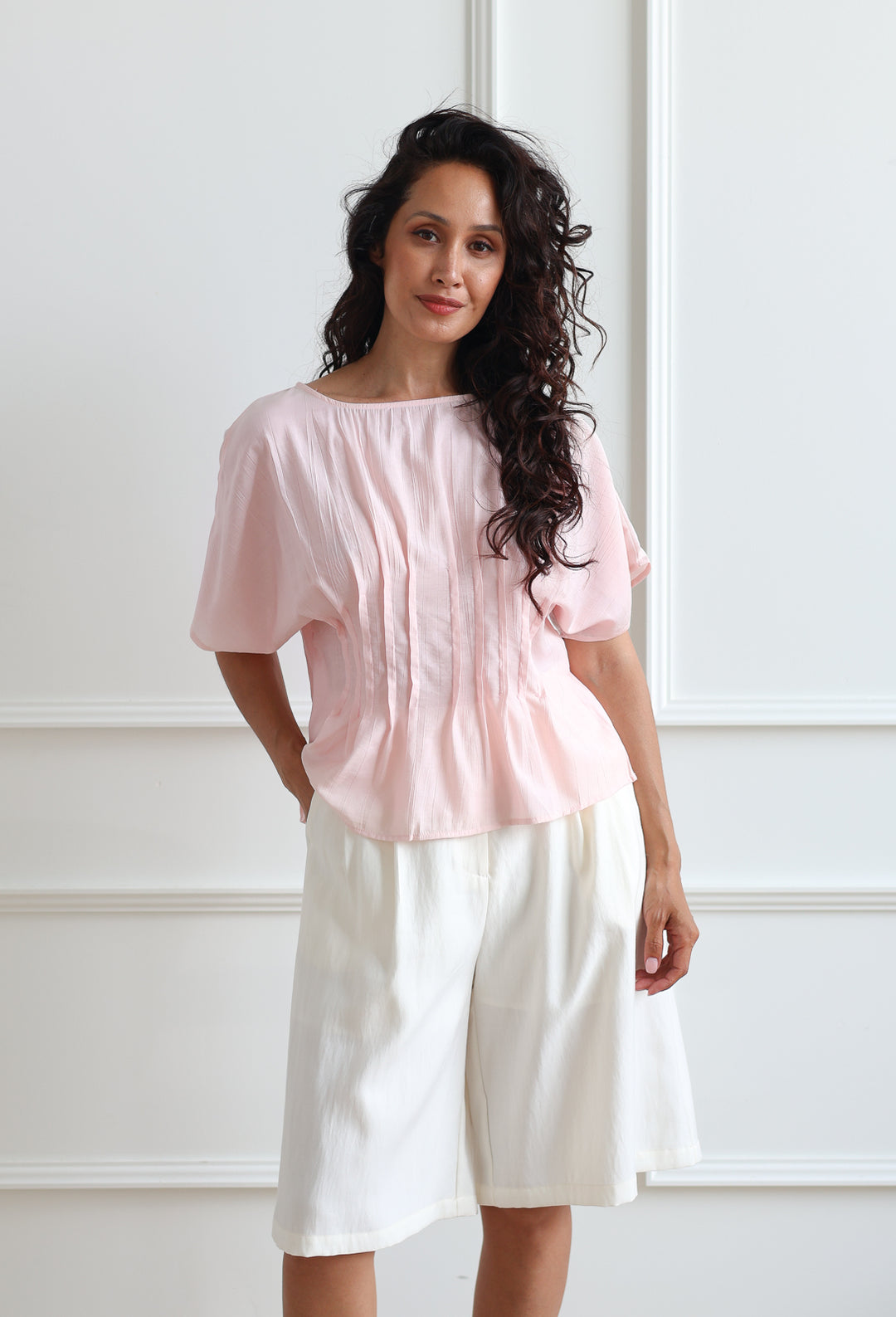 Soft Pink Pleated Top