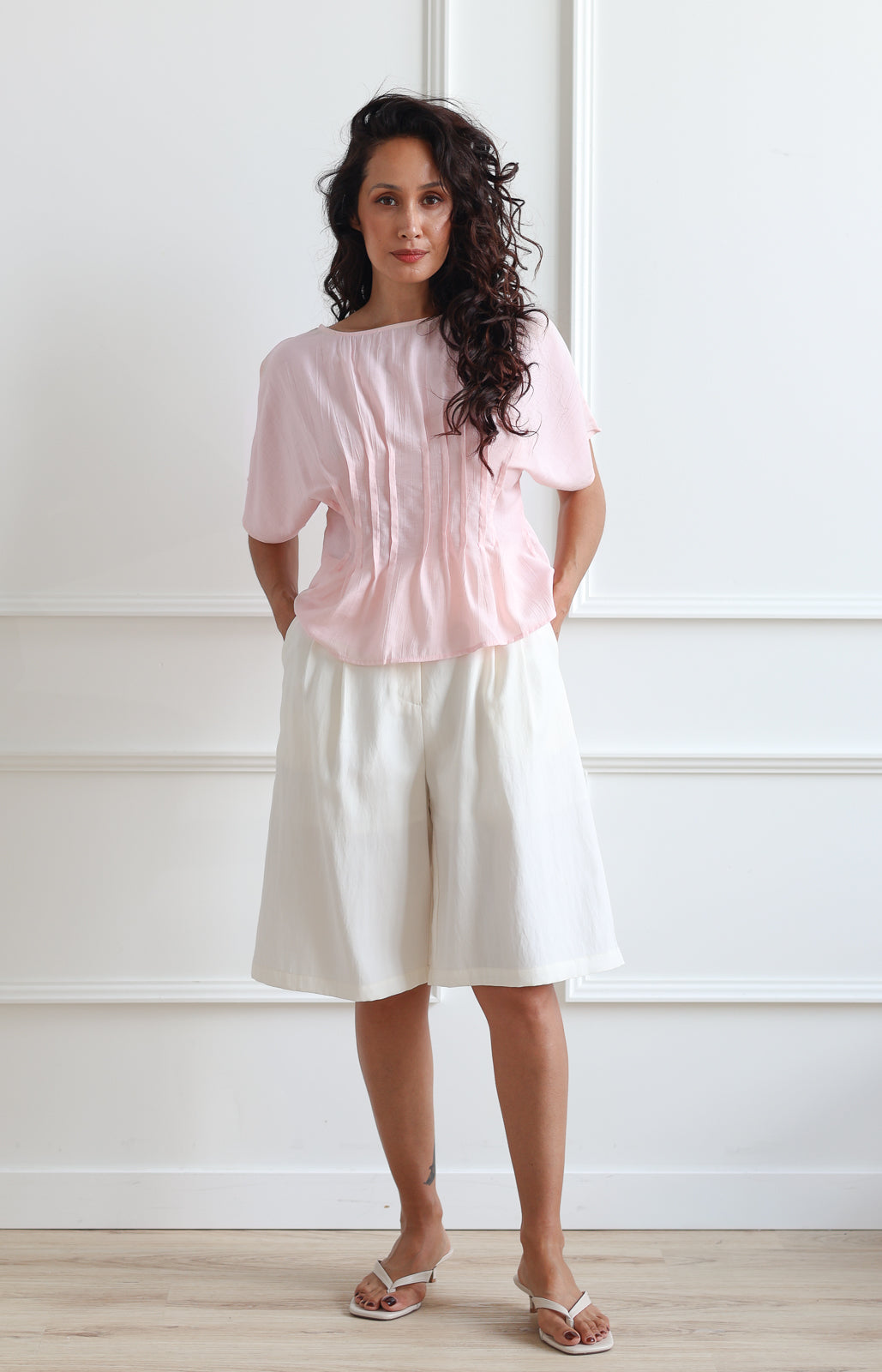 Soft Pink Pleated Top