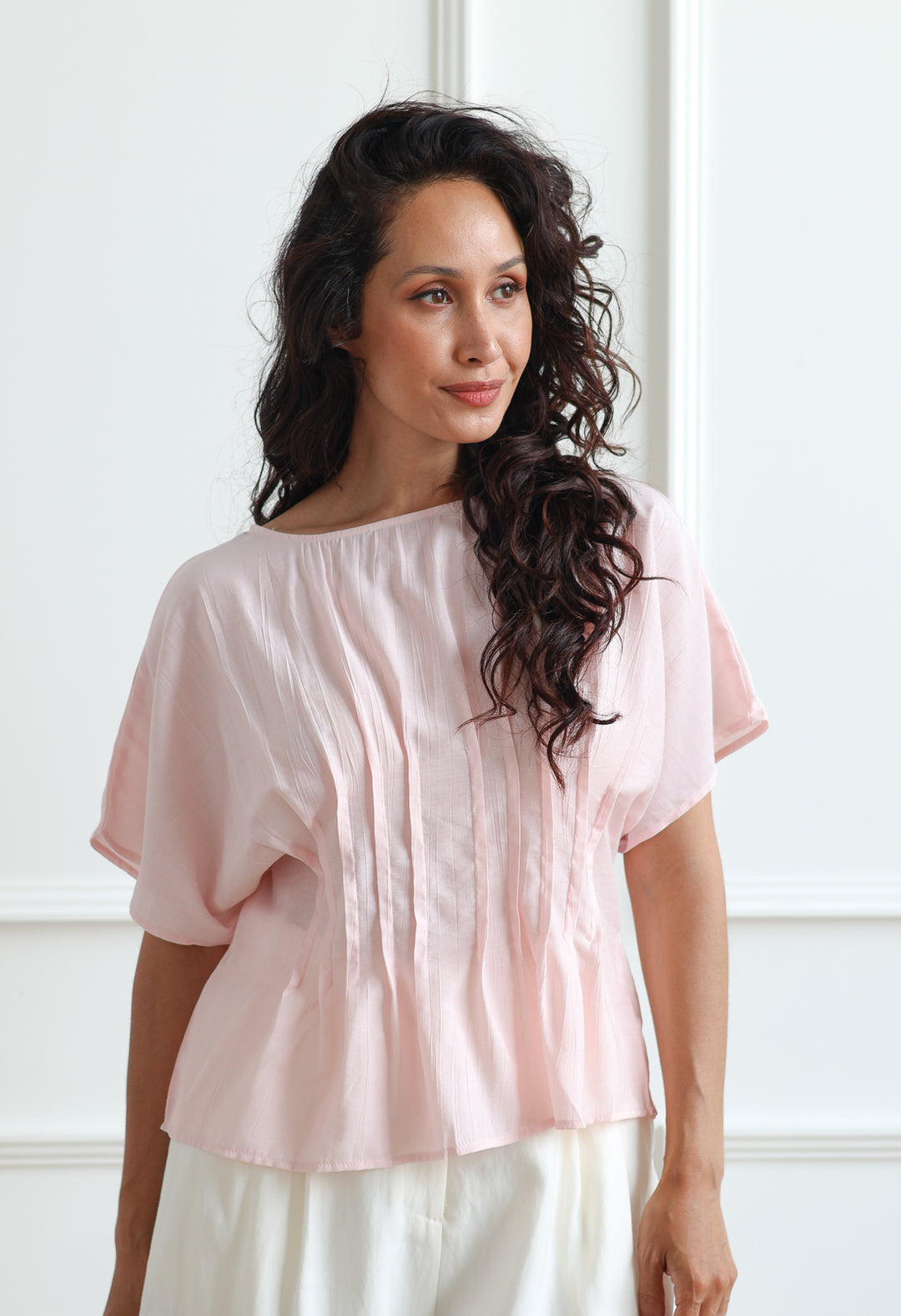 Soft Pink Pleated Top