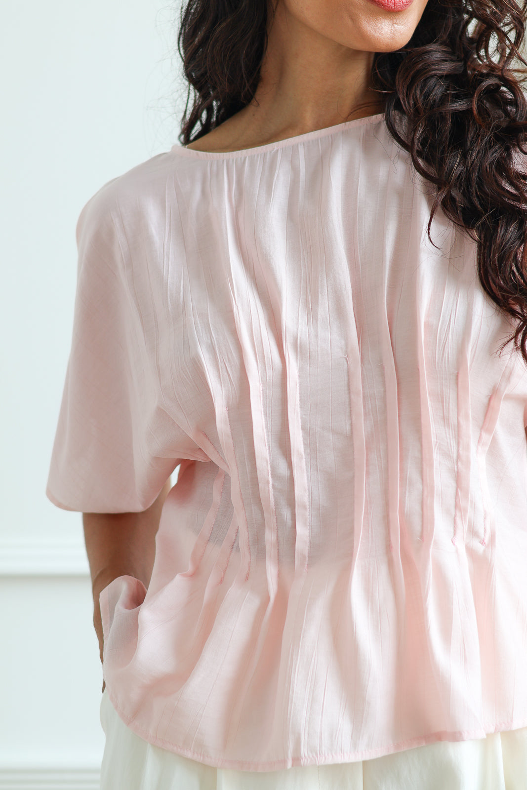 Soft Pink Pleated Top