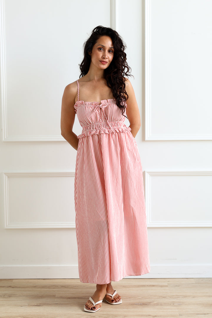 Key Hole Stripe Midi - Red