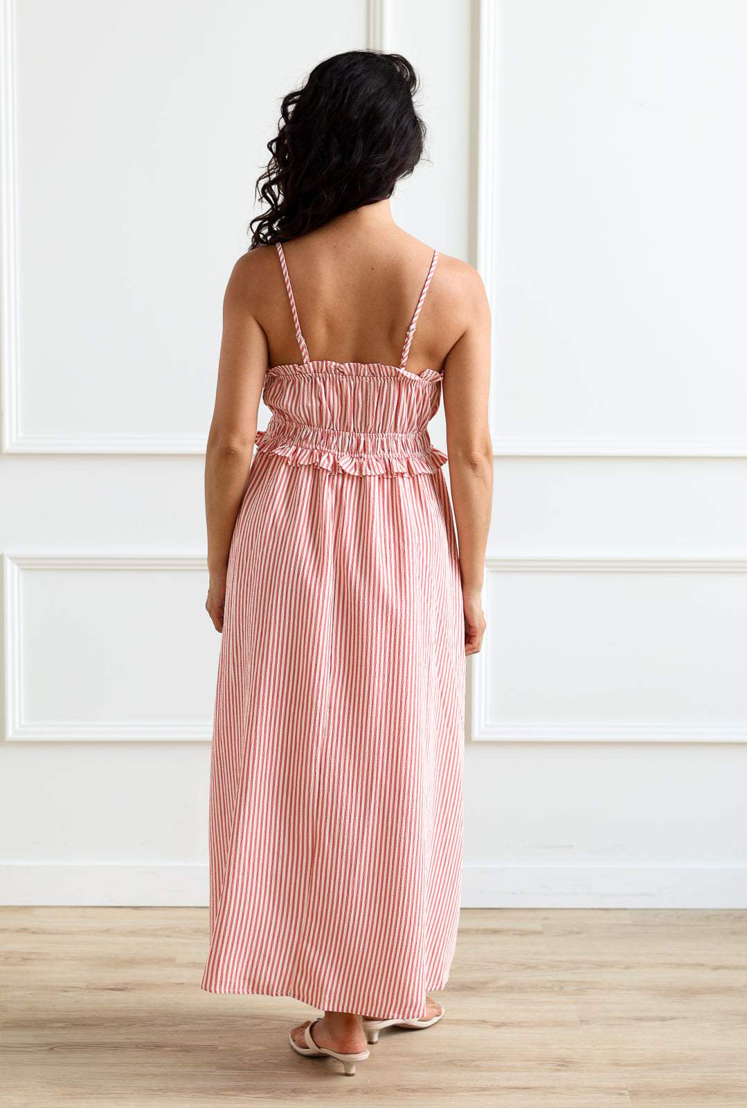 Key Hole Stripe Midi - Red