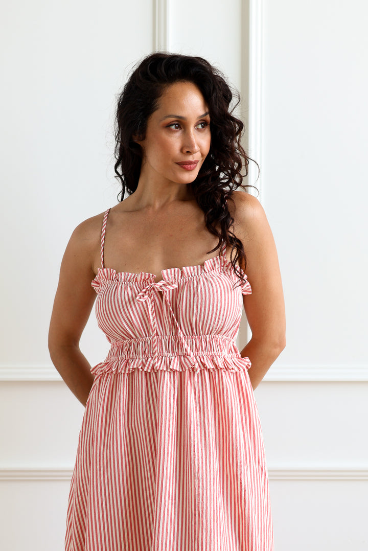 Key Hole Stripe Midi - Red