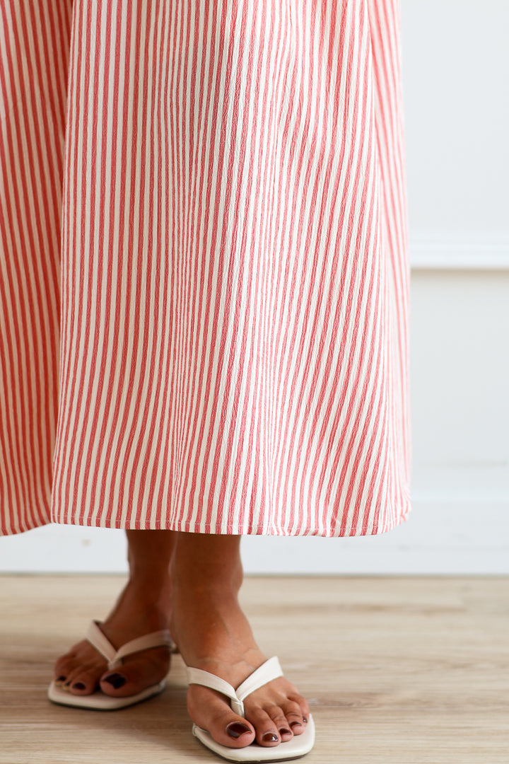 Key Hole Stripe Midi - Red