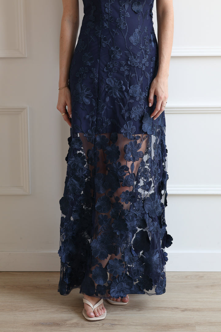 Applique Flower Midi - Navy