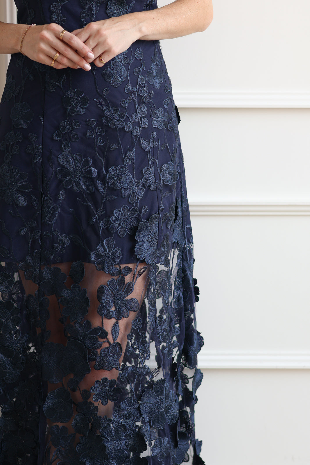 Applique Flower Midi - Navy