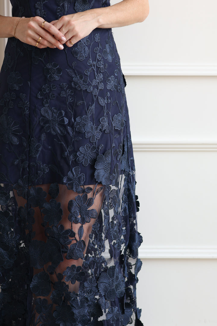 Applique Flower Midi - Navy