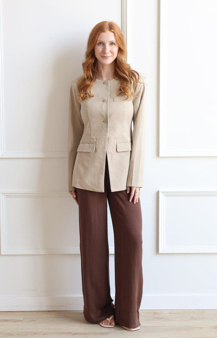 Oat Tailored Collarless Blazer