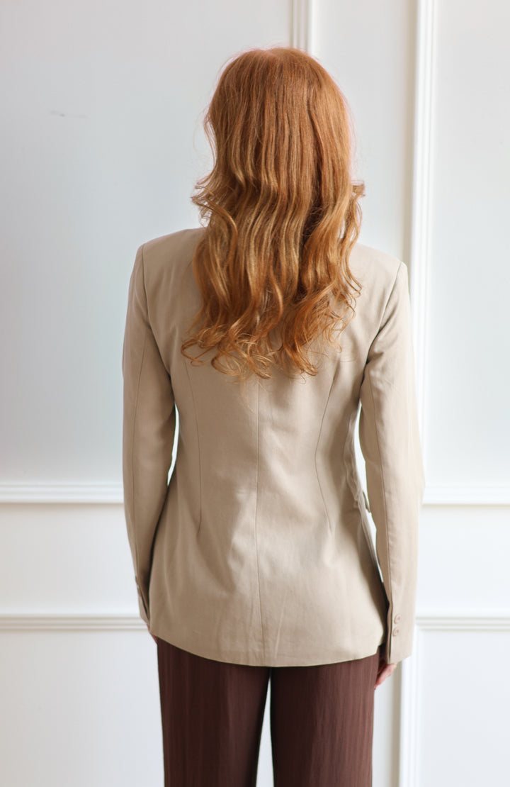 Oat Tailored Collarless Blazer