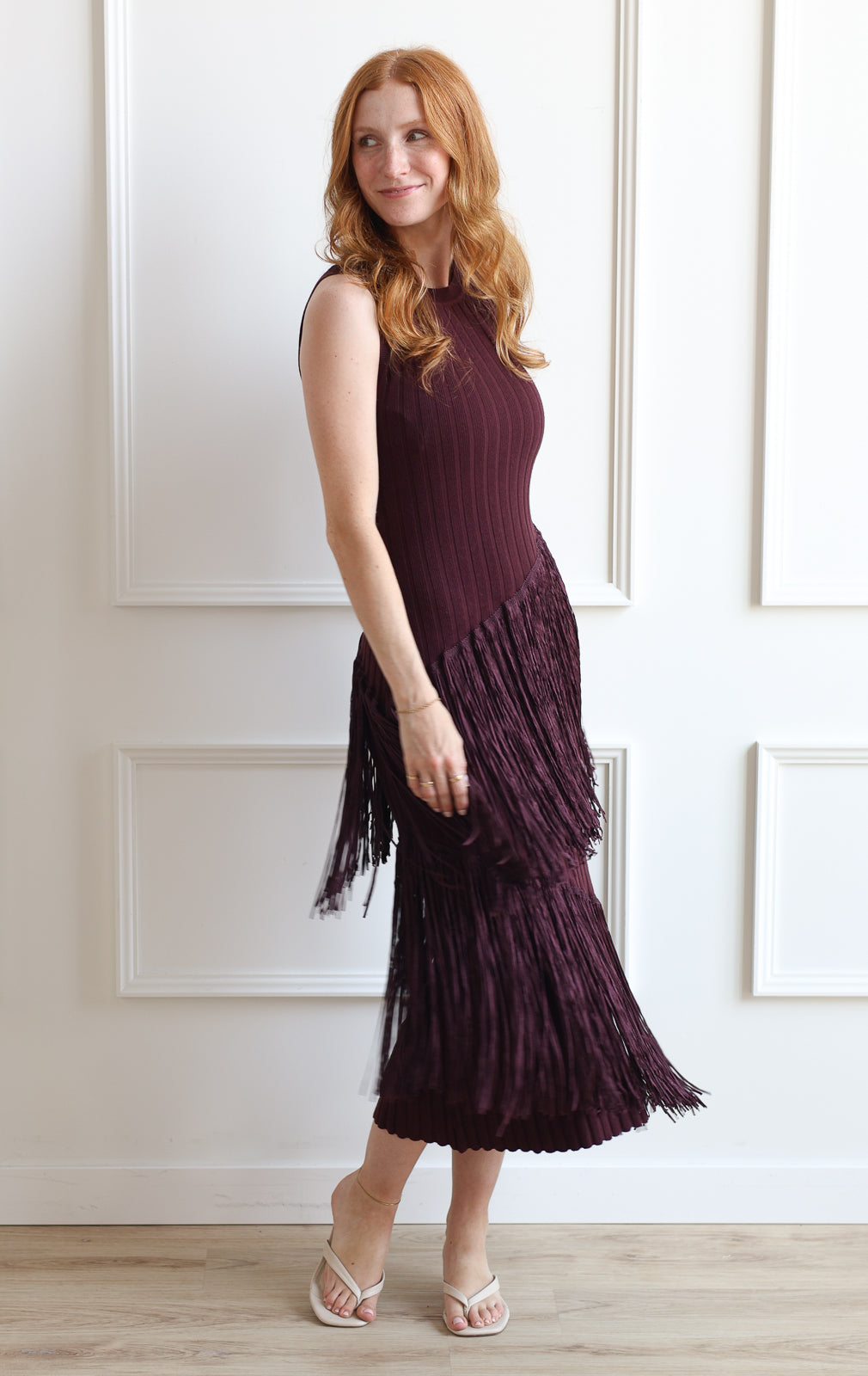 Burgundy Tassel Knit Dress