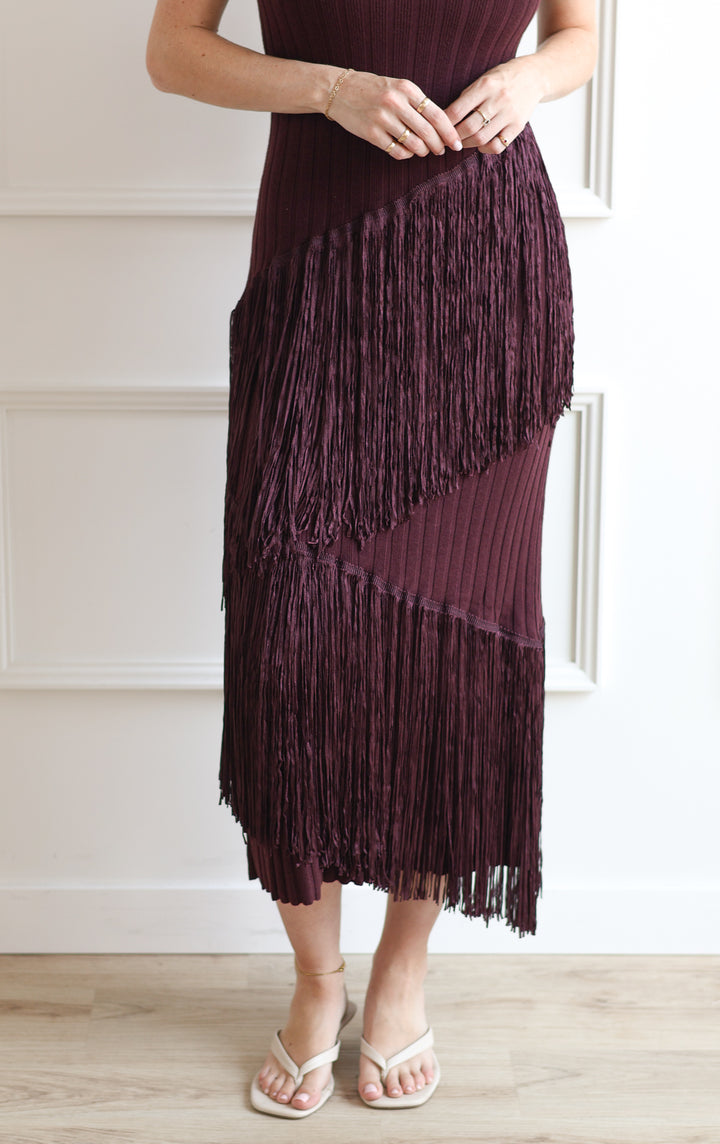 Burgundy Tassel Knit Dress